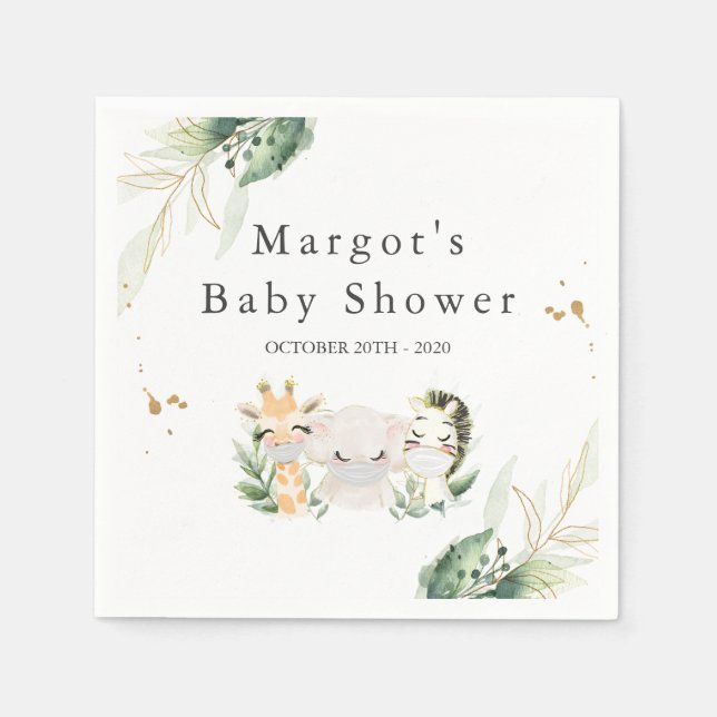 Greenery Gold Safari Animal Drive By Baby Shower Napkins (Front)