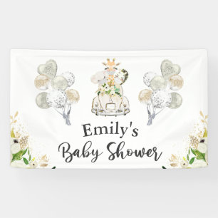 Greenery Gold Safari Animals Drive By Baby Shower Banner