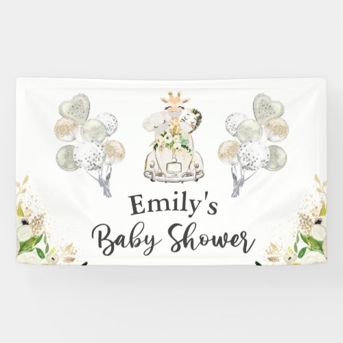 Greenery Gold Safari Animals Drive By Baby Shower Banner