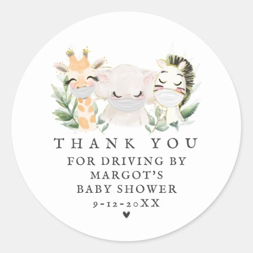 Greenery Gold Safari Animals Drive By Baby Shower Classic Round Sticker