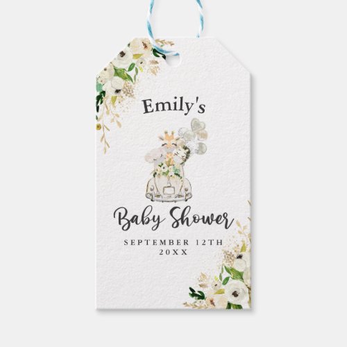 Greenery Gold Safari Animals Drive By Baby Shower Gift Tags