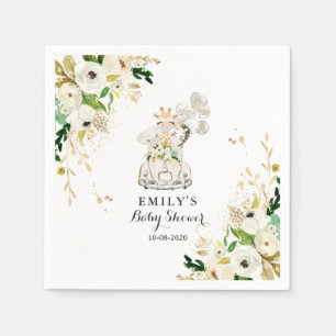 Greenery Gold Safari Animals Drive By Baby Shower Napkins
