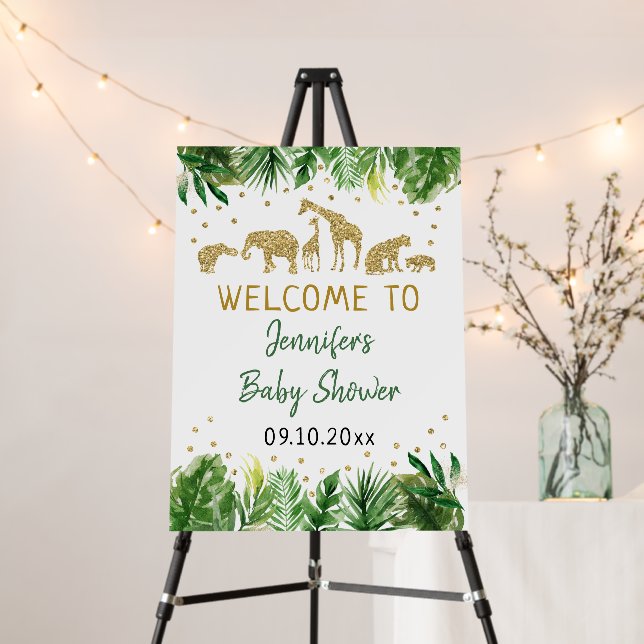 Greenery Gold Safari Baby Shower Welcome Foam Board (In Situ (Stand))