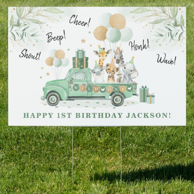 Greenery Gold Safari Jungle Drive By Birthday Yard Sign (Insitu)