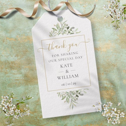 Greenery Gold Script Thank You Wedding Favor Gift  Gift Tags