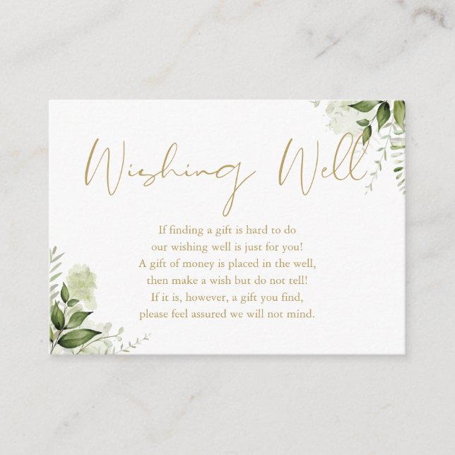 Greenery Gold Script Wishing Well Wedding Enclosure Card (Front)
