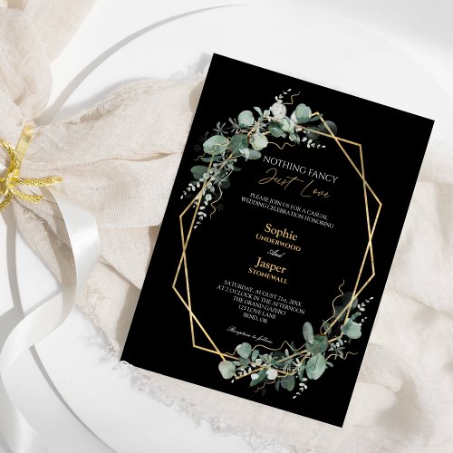 Greenery Gold Simple Black Nothing Fancy Wedding Invitation