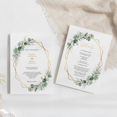Greenery Gold Simple Details All In One Wedding Invitation