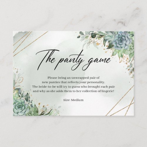 Greenery gold succulents boho The panty game card