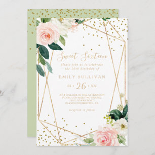 Greenery Gold Sweet Sixteen Birthday Party Invitation