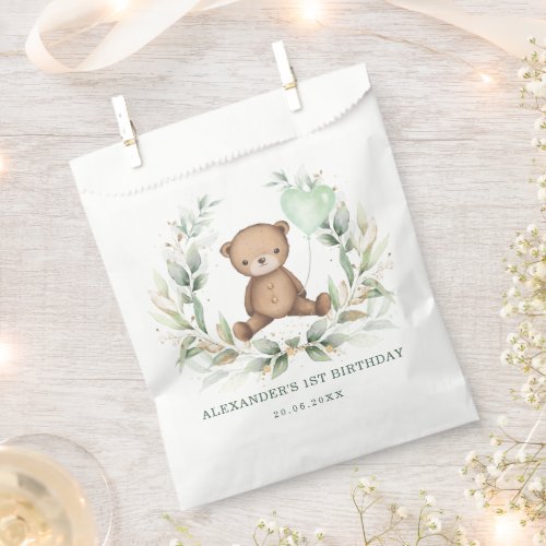 Greenery Gold Teddy Bear Balloon Baby Shower Party Favor Bag