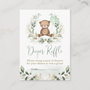 Greenery Gold Teddy Bear Diaper Raffle Baby Shower Enclosure Card