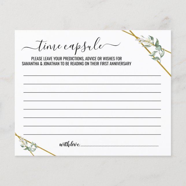 Greenery gold Time capsule advice bilingual card (Front)