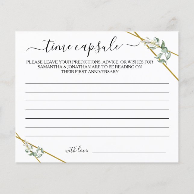 Greenery Gold Time Capsule Advice Shower Game Card Flyer (Front)