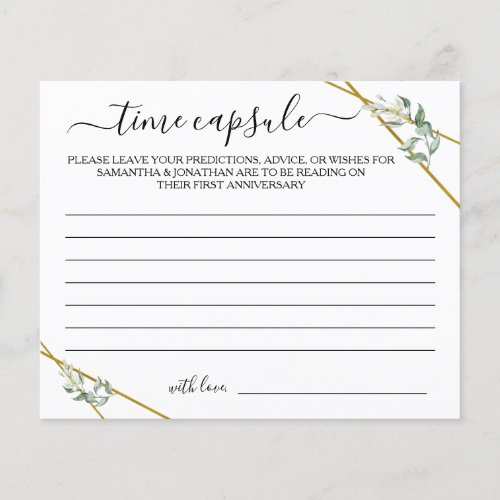 Greenery Gold Time Capsule Advice Shower Game Card Flyer