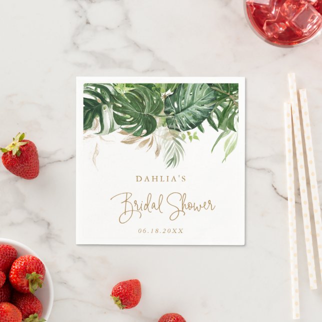 Greenery Gold Tropical Elegant Bridal Shower Napkins (Insitu)