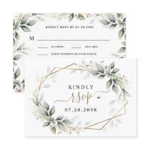 Greenery & Gold Two 2 Meal Choice Rustic Wedding RSVP Card