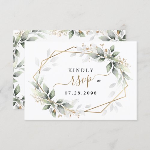 Greenery  Gold Two 2 Meal Choice Rustic Wedding RSVP Card