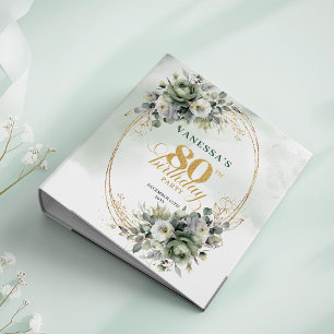 Greenery Gold Watercolor 80th Birthday Photo Album 3 Ring Binder