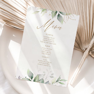 Greenery Gold Watercolor Baby Dedication Menu Card