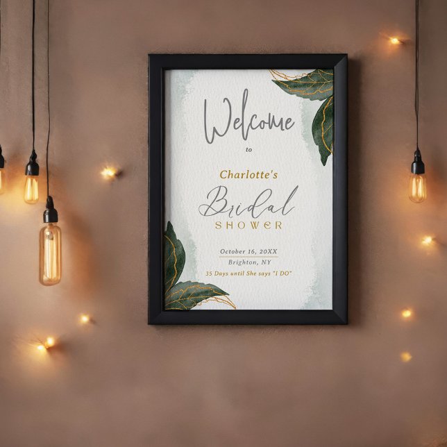 Greenery Gold Watercolor Bridal Shower Welcome Poster (Creator Uploaded)