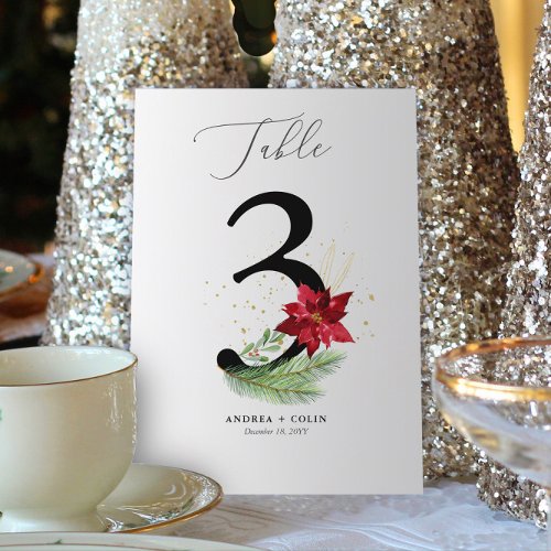 Greenery  Gold Watercolor Holiday Table Number 3
