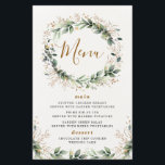 Greenery Gold Watercolor Leaf Wedding Menu Cards<br><div class="desc">Design features a white watercolor texture background with a unique greenery wreath decorated with printed faux gold leaves and splashes.</div>