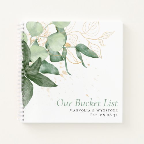 Greenery Gold Watercolor Our Bucket List Journal 