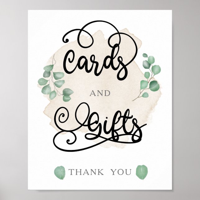 Greenery gold Wedding Cards and Gifts Sign Poster (Front)