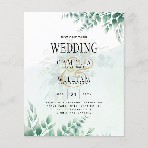 Greenery Gold Wedding Eucalyptus Leaves QR CODE Flyer