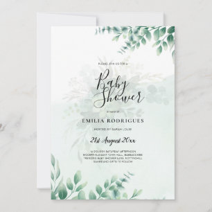 Greenery Gold Wedding Eucalyptus Leaves QR CODE Invitation