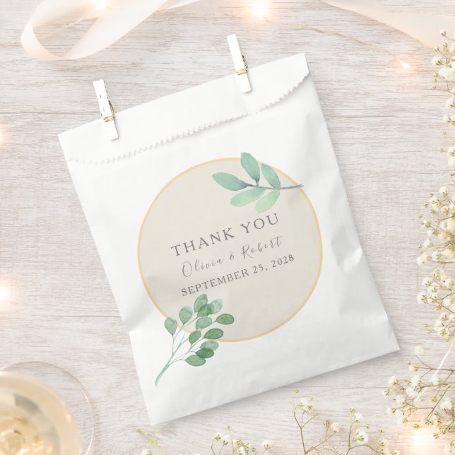 Greenery Gold Wedding Favor Bags (Clipped)