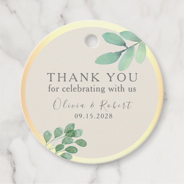 Greenery Gold Wedding Favor Tags (Front)