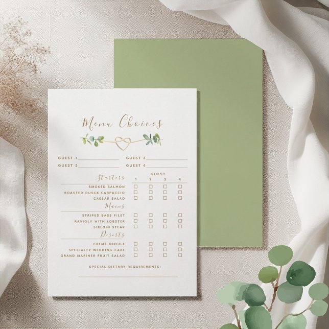 Greenery Gold Wedding Menu Choices Card (Creator Uploaded)