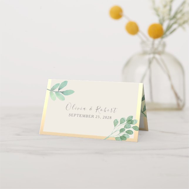 Greenery Gold Wedding Place Card (Back)