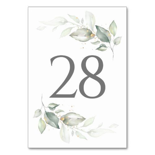 Greenery  Gold Wedding Table Number Cards