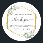 Greenery gold wedding thank you classic round sticker<br><div class="desc">Add names,  and date into the template. To more customization (font color,  font style,  remove or move elements,  change other wording),  click on personalize,  scroll down and click on link "click to customize further". 
** Please see the full collection for matching invitation,  bridal shower games,  tags and sign available**</div>