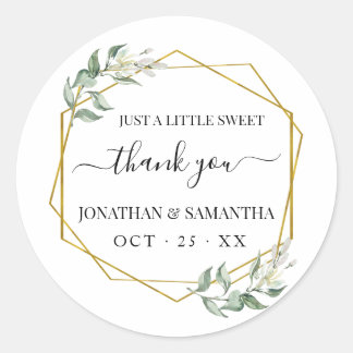 Greenery gold wedding thank you classic round sticker