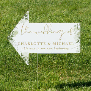 Greenery Gold Wedding This Way Arrow Sign