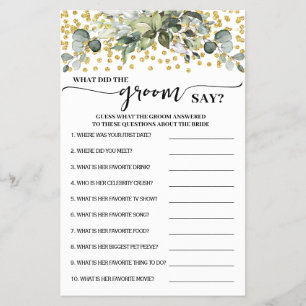 Greenery Gold What did Groom Say Shower Game Card Flyer