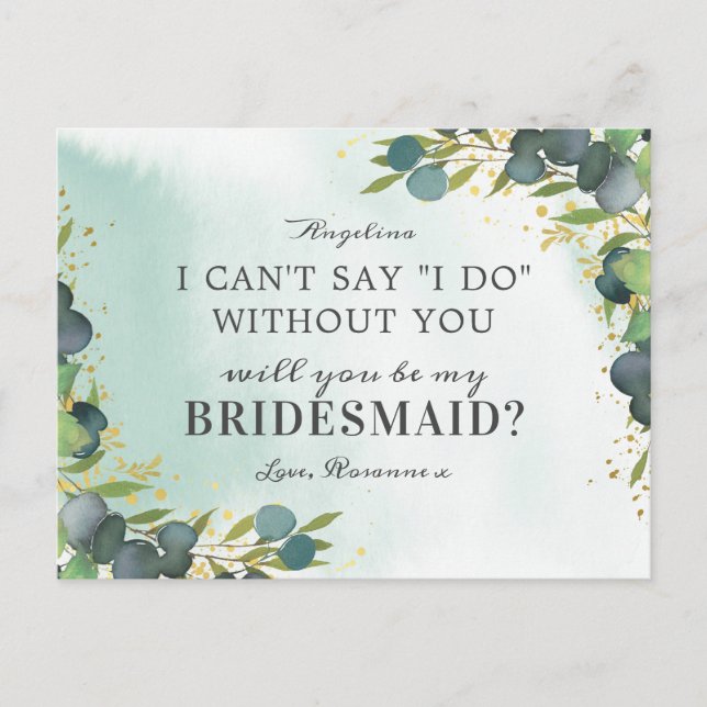 Greenery Gold Will You Be My Bridesmaid Invitation (Front)