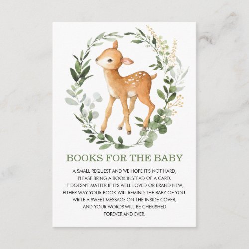 Greenery Gold Woodland Deer Books for Baby Library Enclosure Card