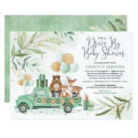Greenery Gold Woodland Drive Through Baby Shower Invitation