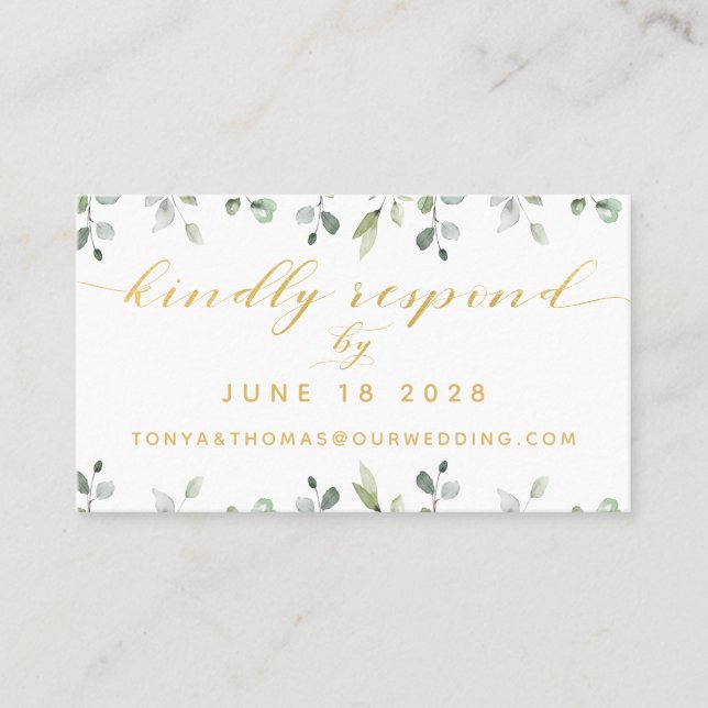 Greenery & Gold Writing Wedding Online RSVP Card (Front)