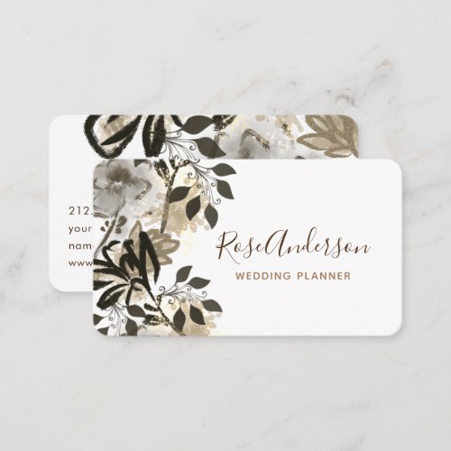 Greenery Golden Botanical Floral Typography Business Card