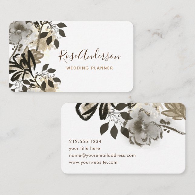Greenery Golden Botanical Floral Typography Business Card (Front/Back)