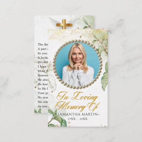 Greenery Goldish Photo Funeral Prayer Card