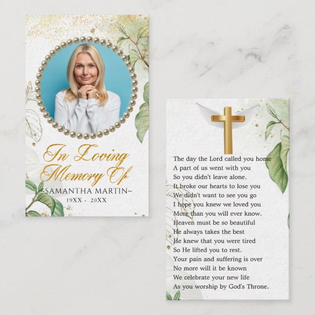 Greenery Goldish Photo Funeral Prayer Card (Front/Back)