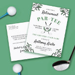 Greenery Golf Themed Retirement Par-Tee Postcard<br><div class="desc">A golf themed retirement party invitation postcard in white and green with greenery and a golf ball and crossed golf clubs.</div>