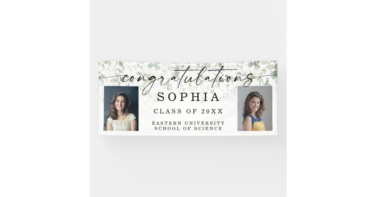 Greenery Graduation Photo Congratulations Banner | Zazzle
